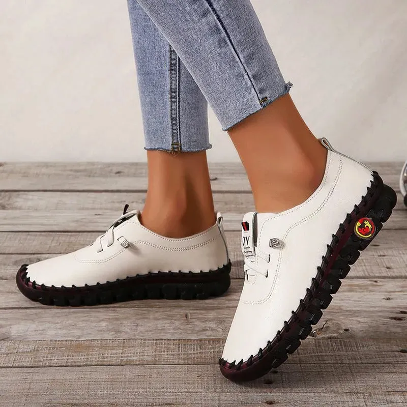 Sneakers Women Shoes Loafers Lace Up Leather Flat New Spring 2024 Casual comfortable Mom Shoe