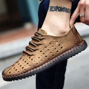 Summer Microfiber Leather Breathable Hole Lace Up Shoe