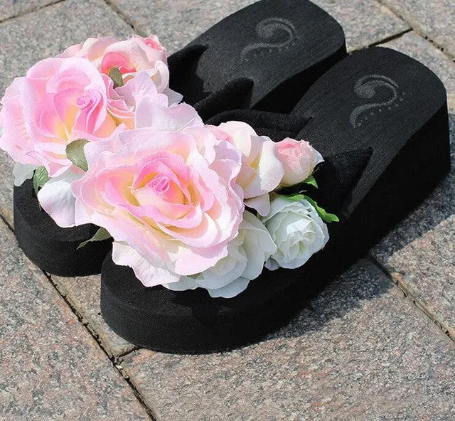 summer women flip flops mules clogs wedge flower sandals garden shoes handmade pearl slippers jelly color hawaiian beach sandals