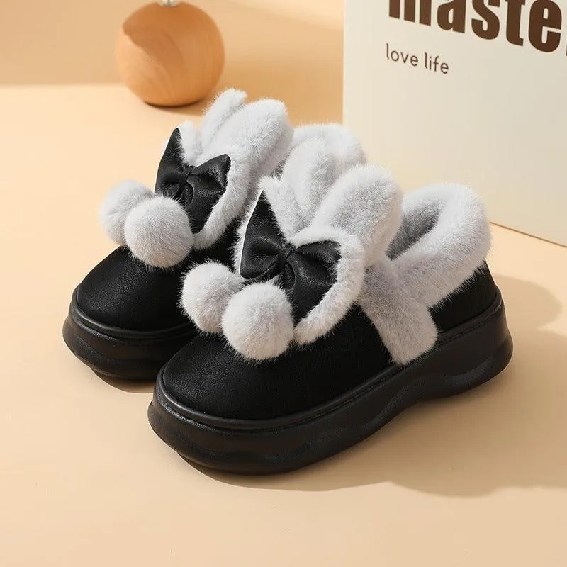 Thick Bottom And Warm Keeping Outdoor Wear Height Increasing Non-slip Indoor Home Snow Winter Cotton Slippers Ladies