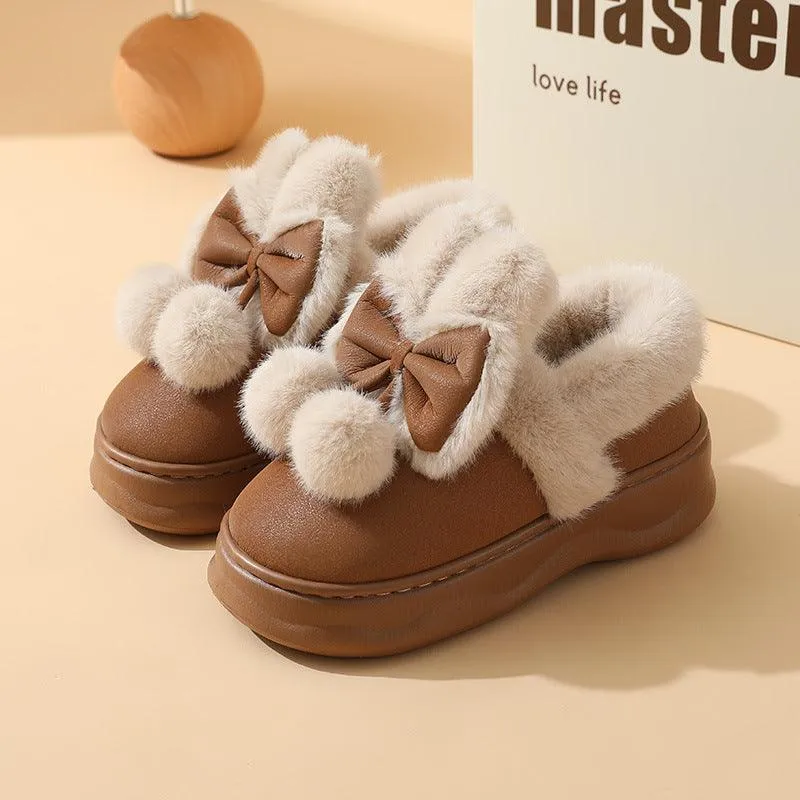 Thick Bottom And Warm Keeping Outdoor Wear Height Increasing Non-slip Indoor Home Snow Winter Cotton Slippers Ladies