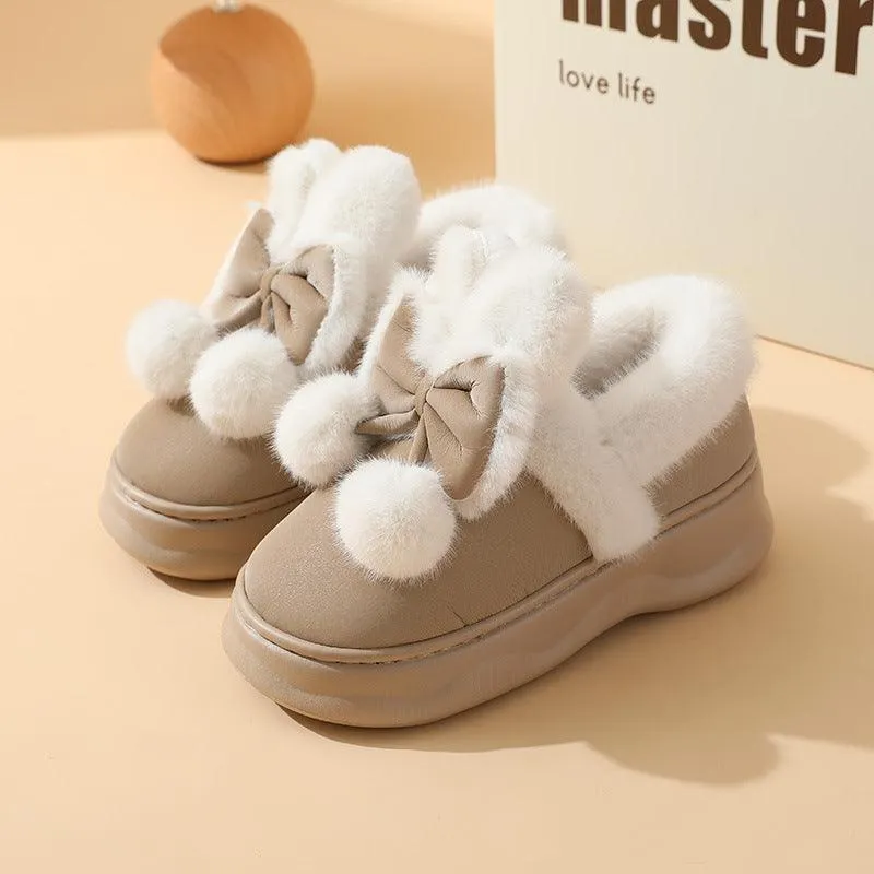 Thick Bottom And Warm Keeping Outdoor Wear Height Increasing Non-slip Indoor Home Snow Winter Cotton Slippers Ladies