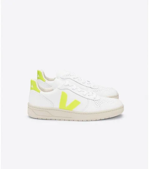 Veja - V-10 Sneakers in Extra White Jaune-Fluoro