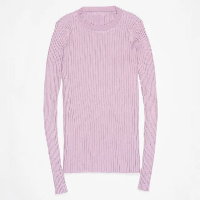 Women Sweater Pullover Basic Rib Knitted Cotton Tops Solid Crew Neck Essential Jumper Long Sleeve Sweaters With Thumb Hole