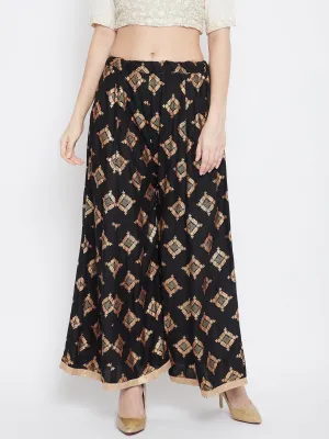 Women'S Black Wide Leg Printed Sharara