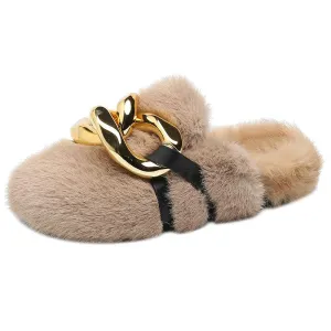 Women's Fashion Outerwear Fleece-lined Mink Fur Platform Slippers