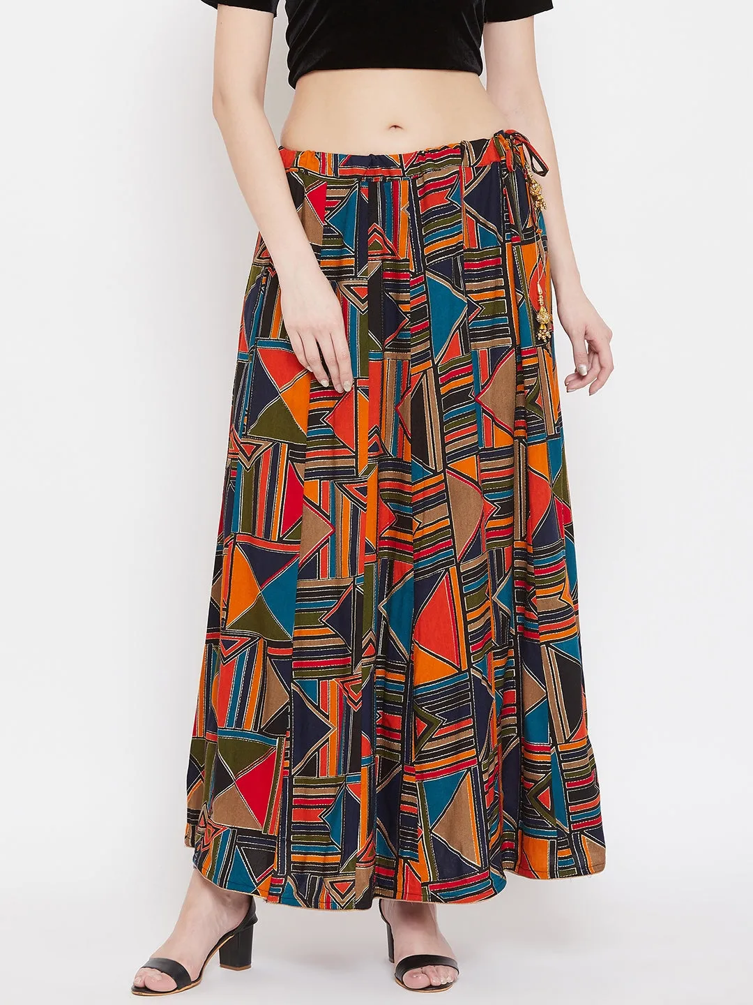 Women'S Navy Blue Geometric Print Maxi Skirt