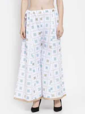 Women'S White Rayon Printed Sharara